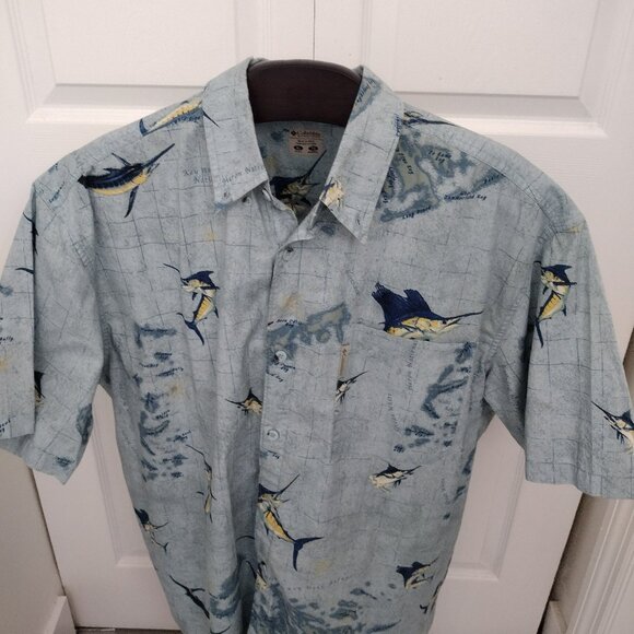 Columbia River Lodge Blue Marlin & Heron Fishing Shirt – Men’s Button-Up – NWOT - Picture 2 of 16